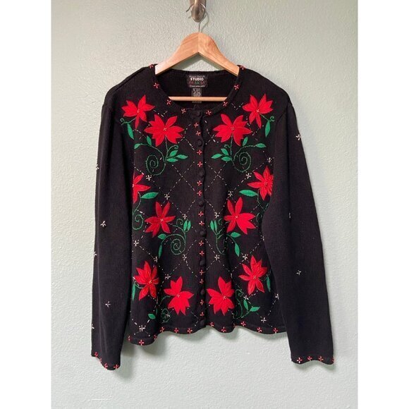 Vintage Designers Studio‎ Women's Red and Black Floral Sweater Size 1x - Picture 1 of 9